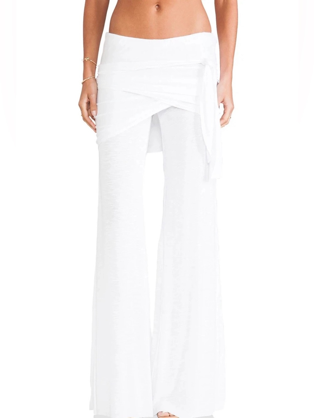 Young Fabulous & Broke Marina Relaxed Wide Leg Pants Wrap Overlay Skirt White XS